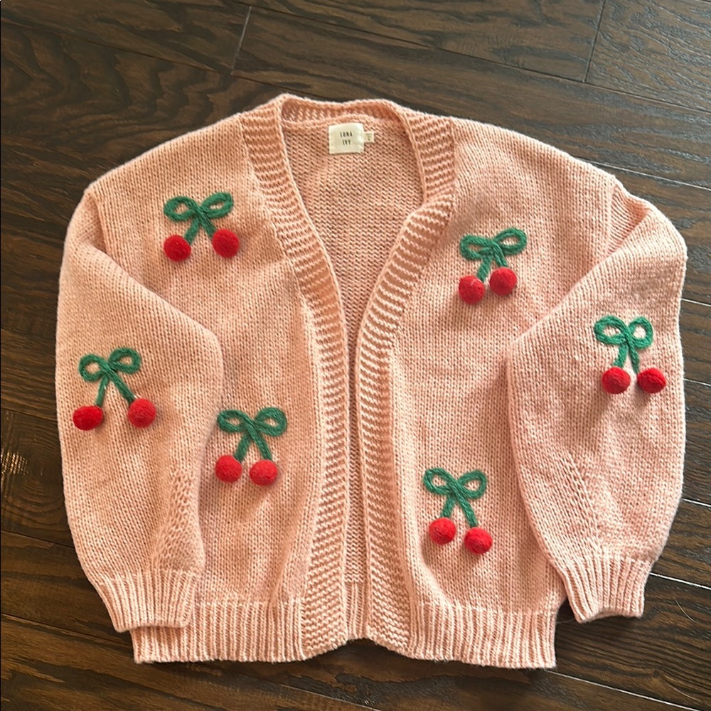 Luna Ivy  Blush Cardigan with Cherry Embellishments